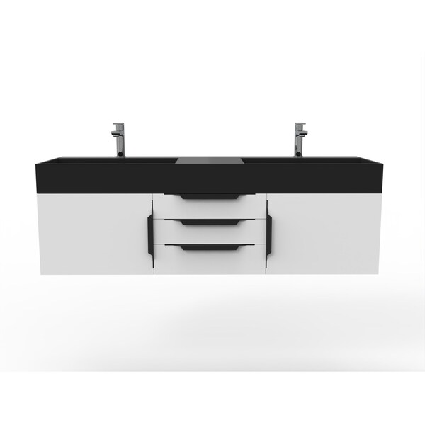 Castello Usa Amazon 60" Wall Mounted White Vanity With Black Top And Black Handles CB-MC-60W-BL-2056-BL - main